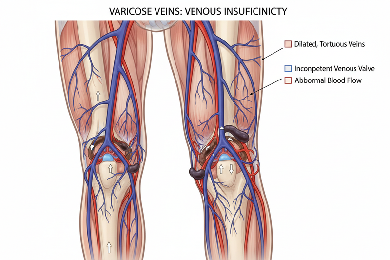 Compression socks are commonly used as part of conservative management for varicose veins