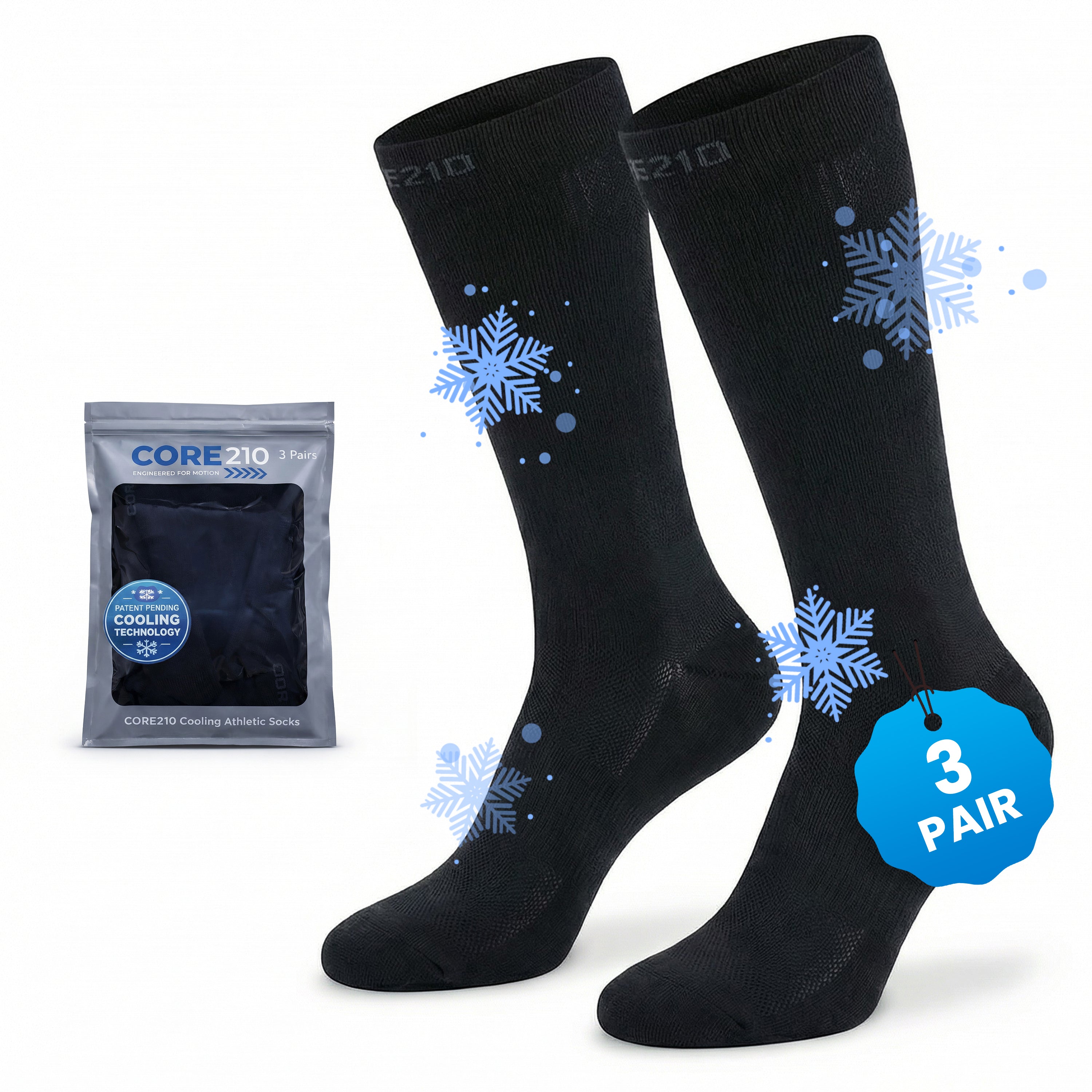 Athletic Cooling Long Compression Socks - 3 Pack