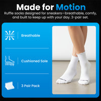 COMING SOON - CORE210 Womens Short Socks Ruffle 3 Pack - White