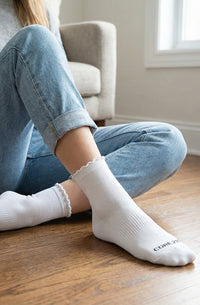 Womens Short Socks Ruffle Lettuce Edge 3 Pack - White