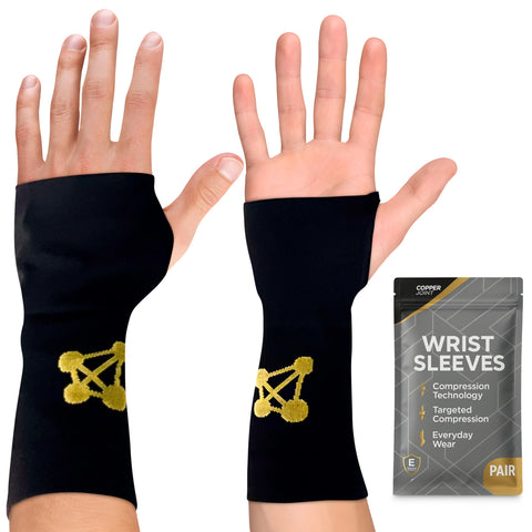 CopperJoint copper compression wrist sleeves pair — front view showing copper-infused fabric