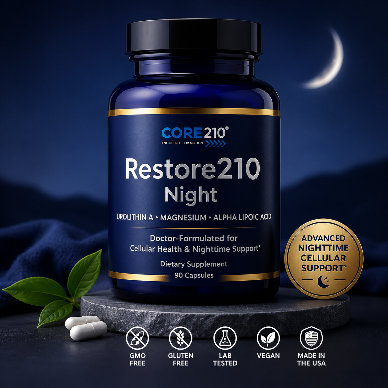 Restore210 Night™ with Urolithin A, Magnesium & Alpha Lipoic Acid Supplement by CORE210