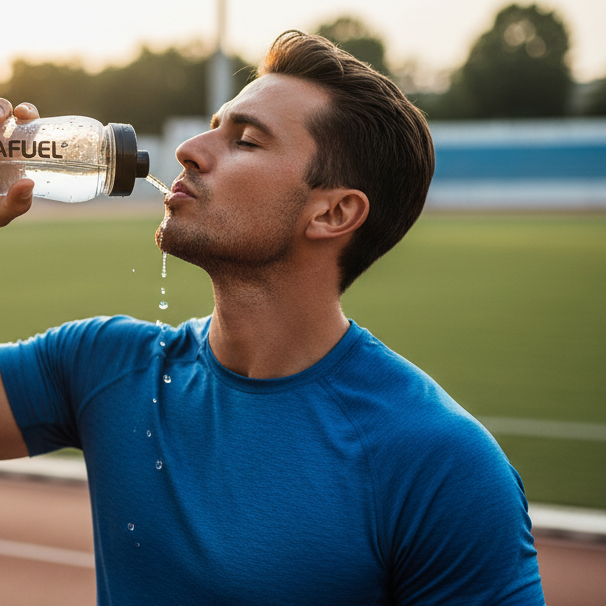 athlete drinking water from a water bottle