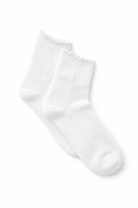 Womens Short Socks Ruffle Lettuce Edge 3 Pack - White
