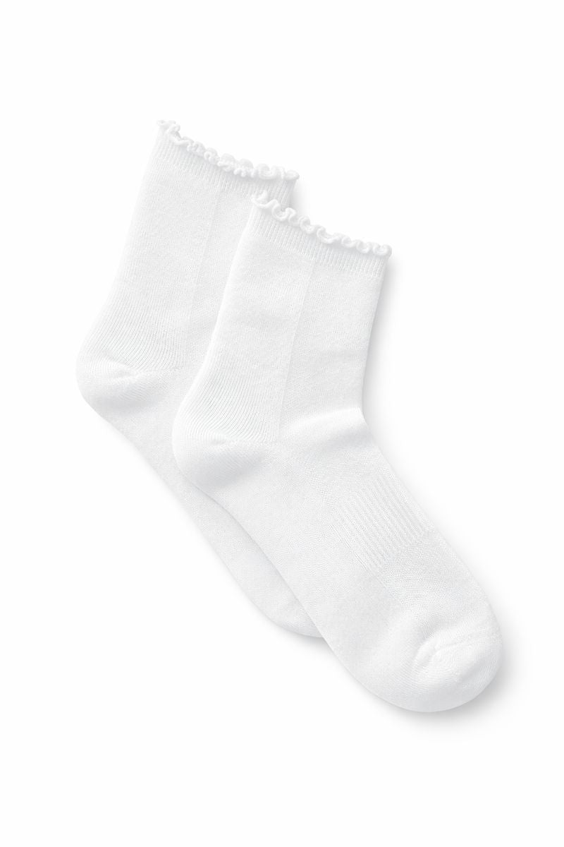 Womens Short Socks Ruffle Lettuce Edge 3 Pack - White