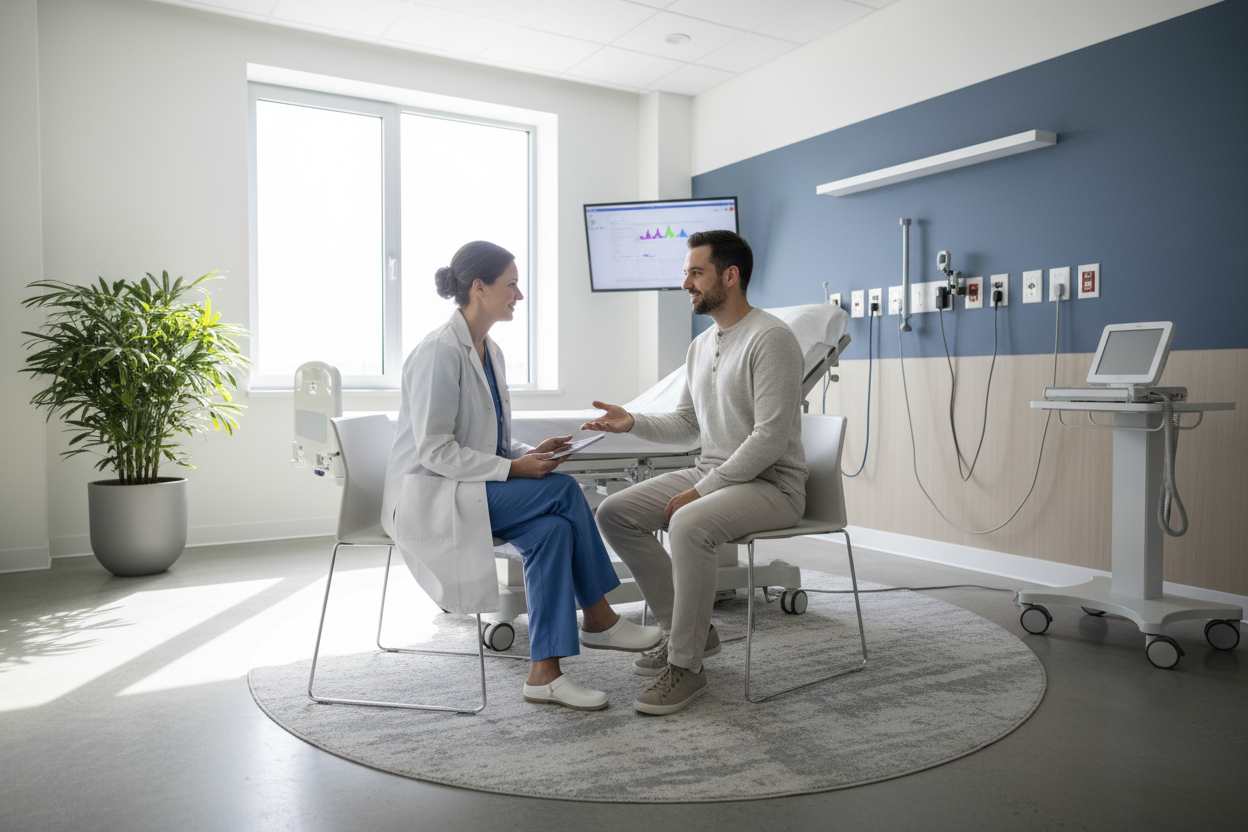 patient seeing a doctor at a hospital